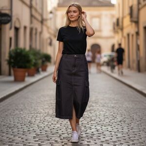 ÉTICA Maxwell Cargo Denim Skirt in Black Wash Size 27/4